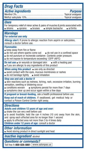 Salonpas® JET SPRAY® – back side of box
