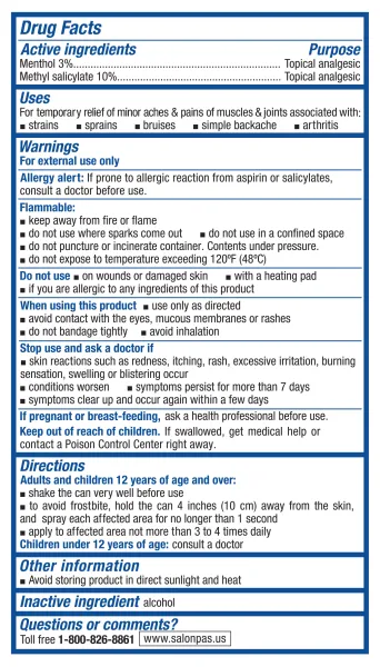 Salonpas® JET SPRAY® – back side of box