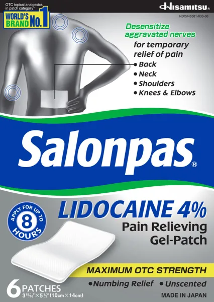 Salonpas® LIDOCAINE Pain Relieving Gel-Patch box