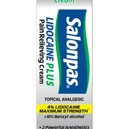 Salonpas® LIDOCAINE PLUS Pain Relieving Cream – front side of box
