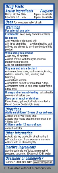 Salonpas® LIDOCAINE PLUS Pain Relieving Liquid Drug Facts Label