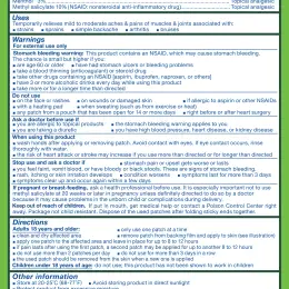 Salonpas® Pain Relief Patch LARGE Drug Facts Label