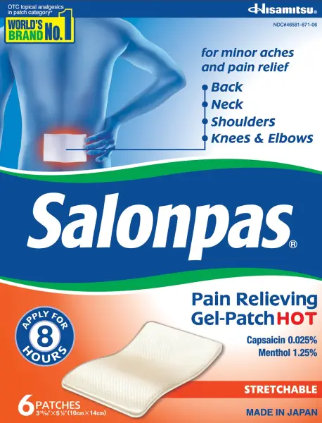 Salonpas® Pain Relieving Gel-Patch HOT – front side of box