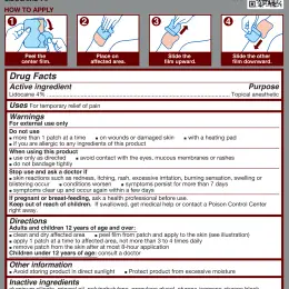 Salonpas® Pain Relieving FLEX Patch LIDOCAINE 4% – back side of box