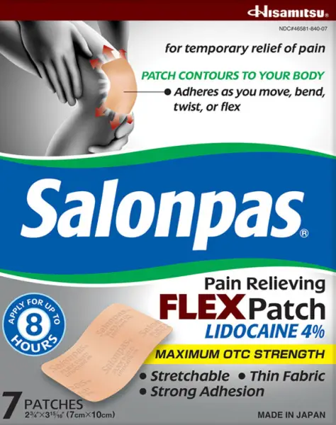 Salonpas® Pain Relieving FLEX Patch LIDOCAINE 4% – front side of box
